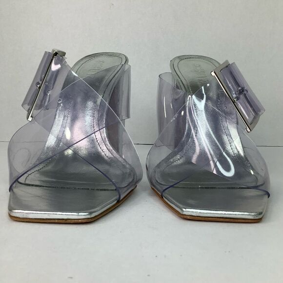 Schutz Madaleni Slide Vinyl  Square Toe Block Heel Silver Sandal Women Sz 8.5B - Picture 8 of 14